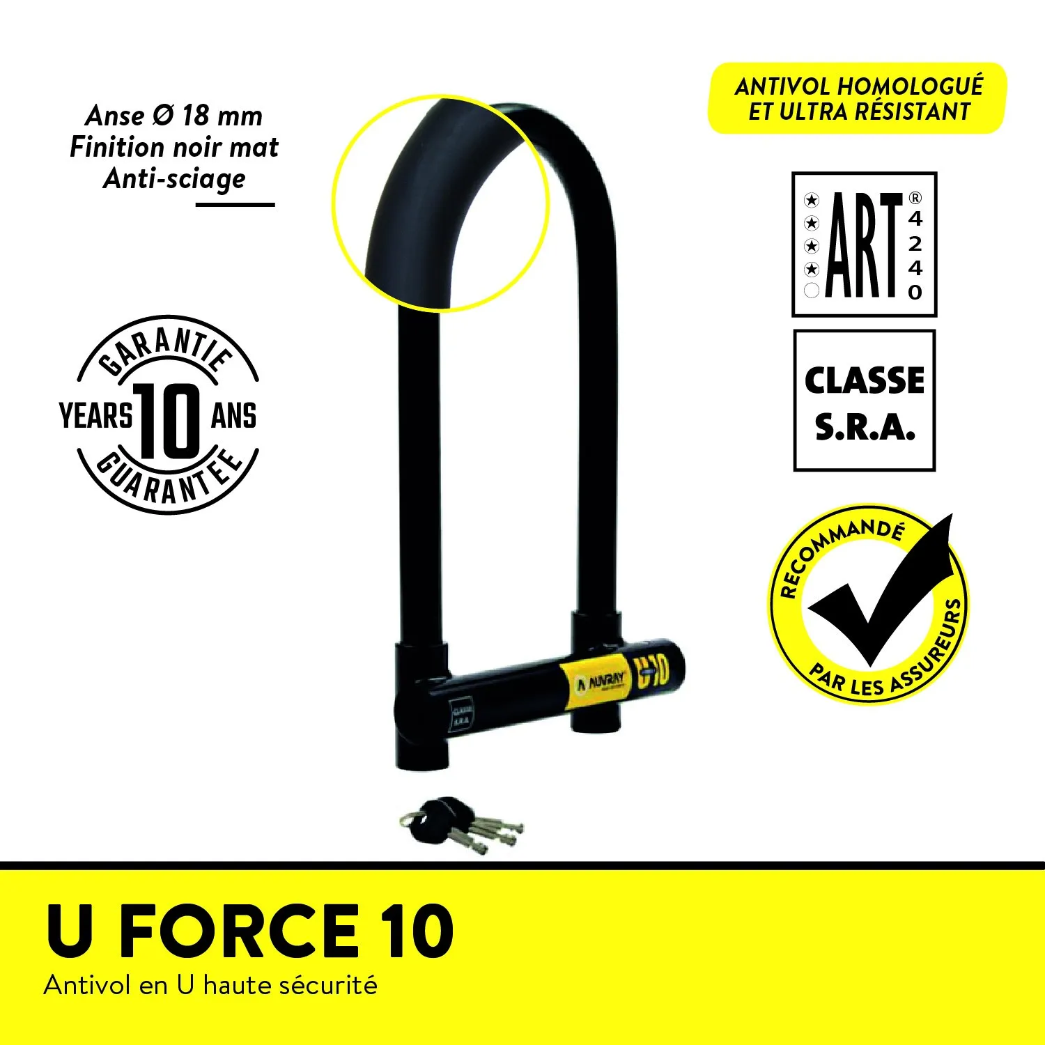 Auvray U Force 10, antivol U moto classé SRA